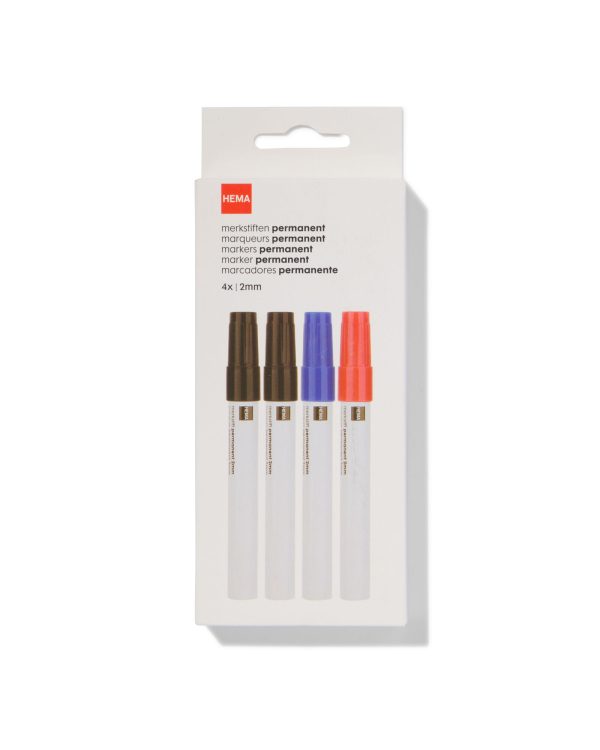 HEMA Merkstiften Permanent Zwart/blauw/rood - 4 Stuks