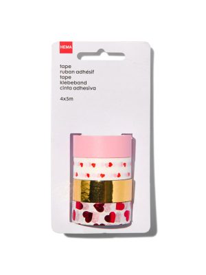 HEMA Washi Tapes 5mx1.5cm Hartjes - 4 Stuks