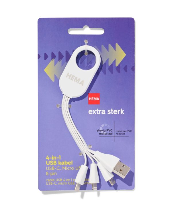 HEMA 4-in-1 USB Laadkabel, USB-C, Micro USB & 8 Pin