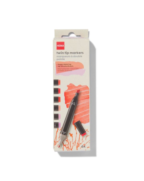 HEMA Twin Tip Markers Rood-roze - 6 Stuks