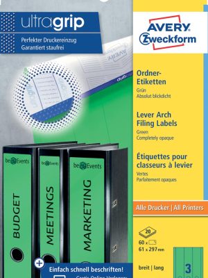 Avery Zweckform L4754-20 ordnerrugetiketten ft 29,7 x 6,1 cm (b x h), 60 etiketten, groen