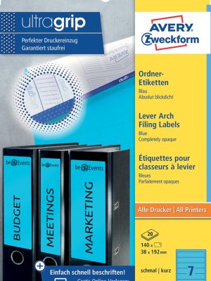 Avery Zweckform L4763-20 ordnerrugetiketten ft 19,2 x 3,8 cm (b x h), 140 etiketten, blauw