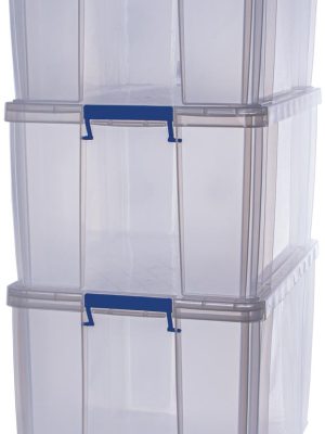Bankers Box opbergdoos 2 x 70L + 1 x 85L, transparant met handvaten, set van 3 stuks verpakt in karton