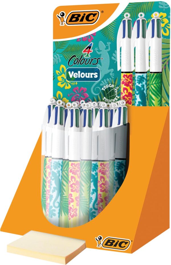 Bic 4 Colours Velours, balpen, 0,32 mm, 4 klassieke inktkleuren, display van 30 stuks