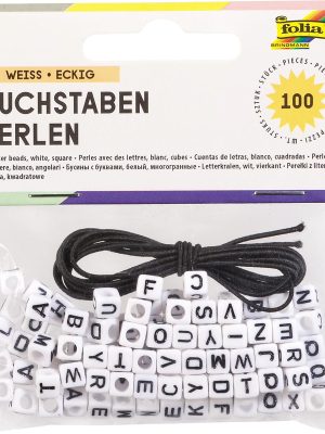 Folia letterkralen, vierkant, inclusief rubberen draad, blister van 100 stuks