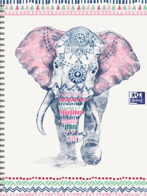Oxford Boho Chic spiraalblok, ft A4+, 120 bladzijden, geruit 5 mm, olifant