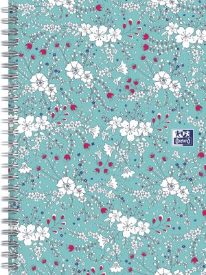 Oxford Floral hardcover spiraalschrift, ft B5, 60 vel, gelijnd, turkoois