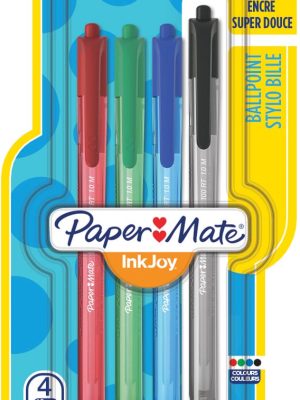 Paper Mate balpen InkJoy 100 RT, blister met 4 stuks in geassorteerde kleuren