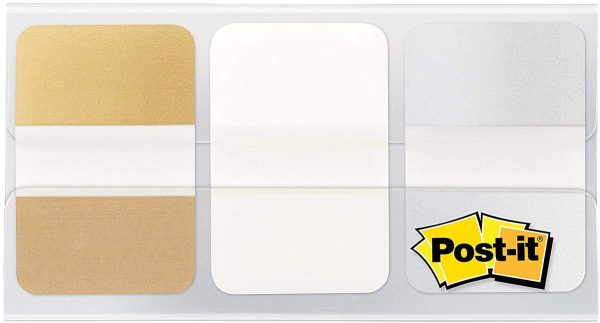 Post-it Index Strong Metallic, ft 25,4 x 38 mm, set van 3 kleuren (goud, wit en zilver)