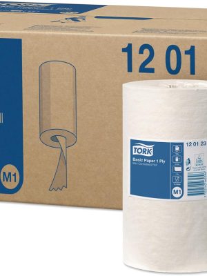 Tork Universal Basic Mini poetspapier, centerfeed, 1-laags, systeem M1, wit, doos van 11 rollen