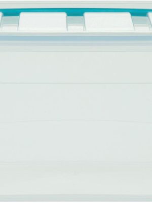 Whitefurze Carry Box opbergdoos 7 liter, transparant met blauwe handvaten