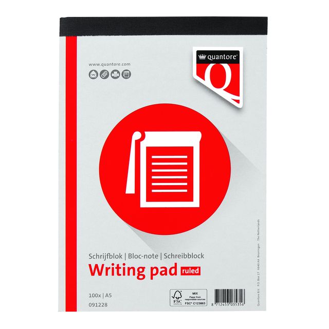 Schrijfblok quantore a5 lijn 100vel 60gr | 5 stuks 1 Schrijfblok quantore a5 lijn 100vel 60gr | 5 stuks