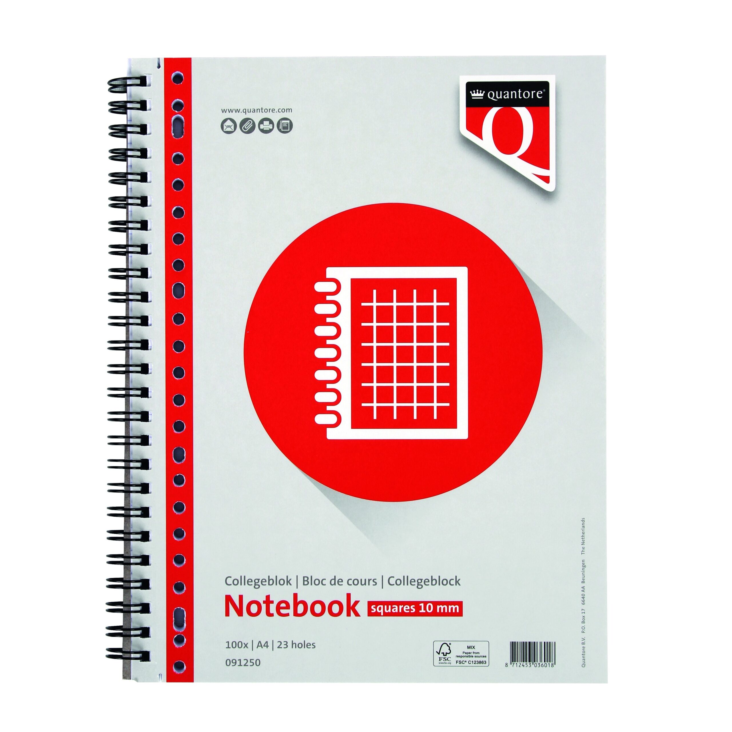 Collegeblok quantore a4 ruit 10mm 23-gaats 200pg | 5 stuks 1 Collegeblok quantore a4 ruit 10mm 23-gaats 200pg | 5 stuks