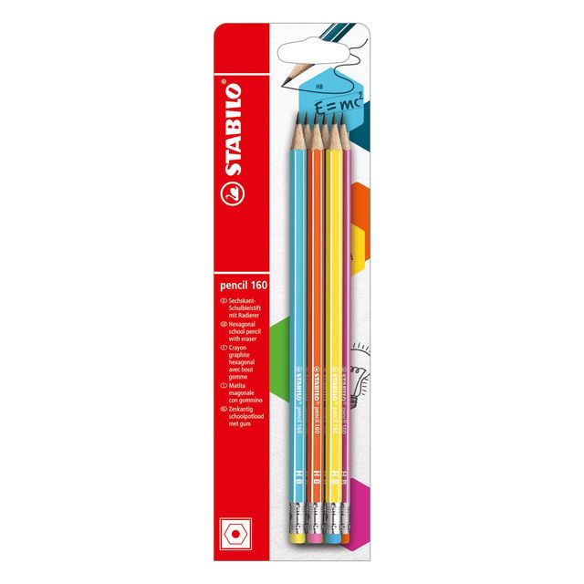 Potlood stabilo 160 hb met gumtop 6st assorti 1 Potlood stabilo 160 hb met gumtop 6st assorti