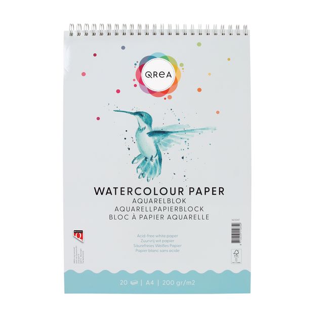 Aquarelblok qrea a4 20vel 200gr spiraal 1 Aquarelblok qrea a4 20vel 200gr spiraal