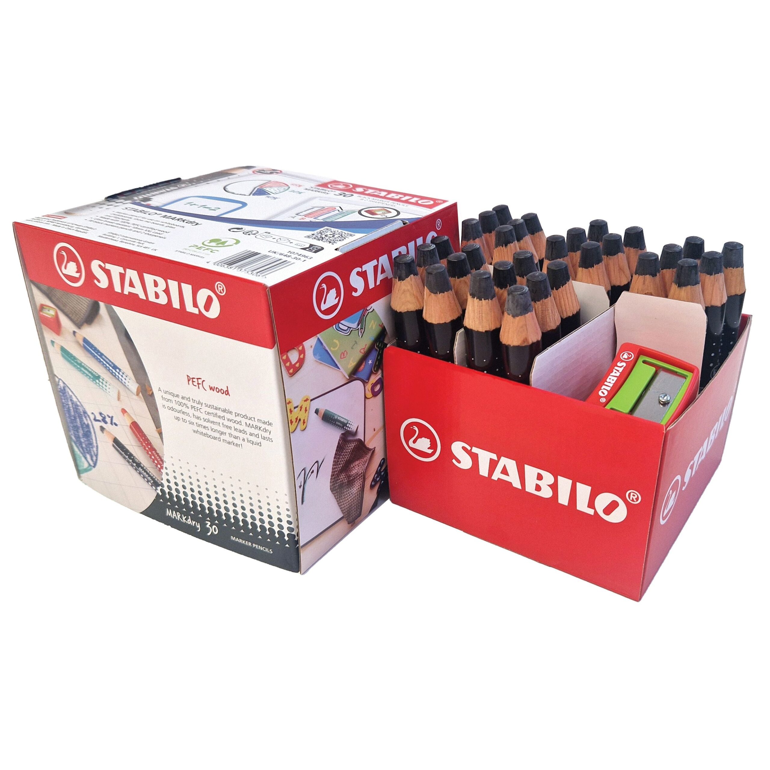 Whiteboardpotlood stabilo markdry 30st zwart 1 Whiteboardpotlood stabilo markdry 30st zwart