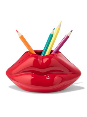 HEMA HEMA Pennenbak 14x9x7cm Keramiek Lipvorm (rood)