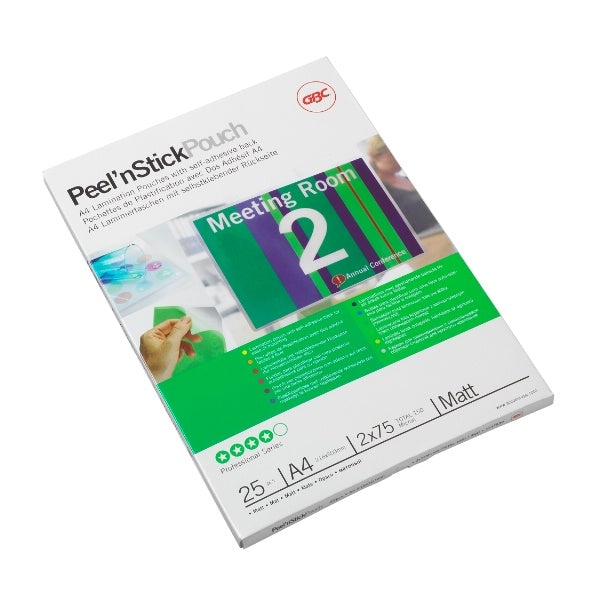 GBC Peel`n Stick Lamineerhoezen A4 2x75 micron Mat (25) 1 GBC Peel`n Stick Lamineerhoezen A4 2x75 micron Mat (25)