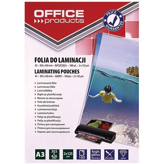 OFFICE products lamineerhoes A3, 250 micron (2 x 125 micron), pak van 100 stuks 1 OFFICE products lamineerhoes A3, 250 micron (2 x 125 micron), pak van 100 stuks