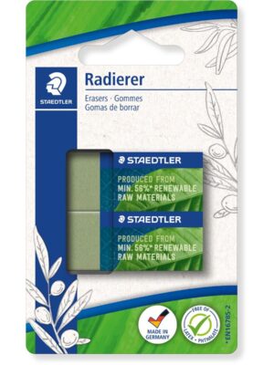Staedtler gum Eco, olijfgroen, blister van 2 stuks