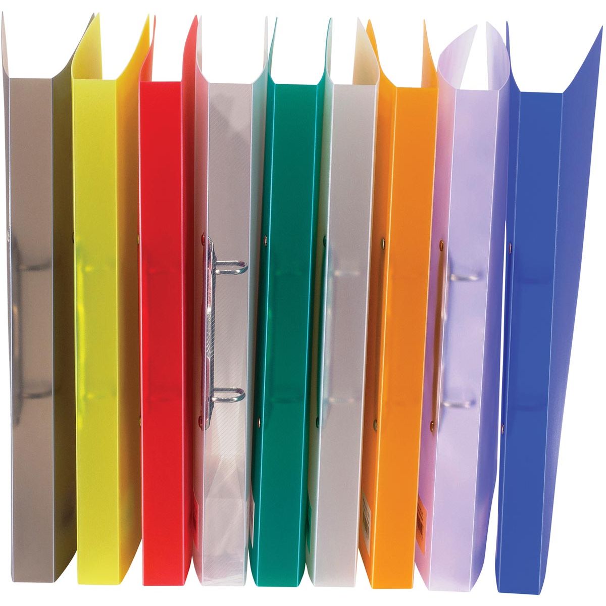 Bronyl ringmap, voor ft A4, uit PP, 2 D-ringen van 15 mm, geassorteerde transparante kleuren 1 Bronyl ringmap, voor ft A4, uit PP, 2 D-ringen van 15 mm, geassorteerde transparante kleuren