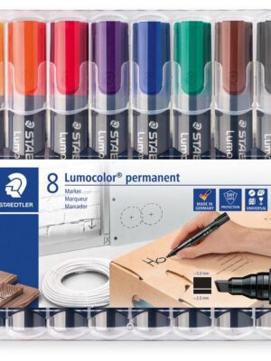 Staedtler Lumocolor 350, permanent marker, schuine punt, 2 - 5 mm, etui van 8 stuks in geassorteerde kleu