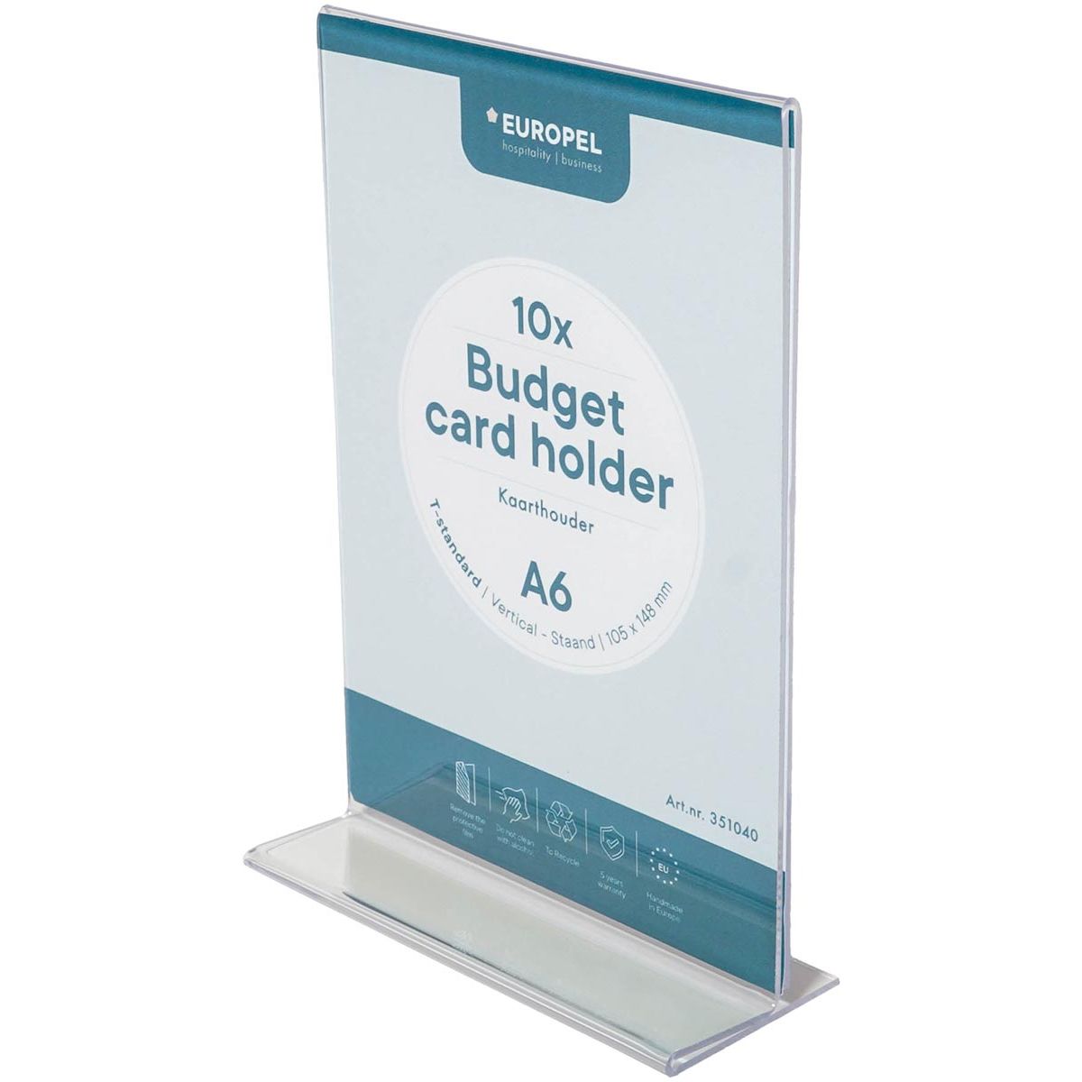 Europel folderhouder Budget, met T-voet, ft A6, staand, pak van 10 stuks 1 Europel folderhouder Budget, met T-voet, ft A6, staand, pak van 10 stuks