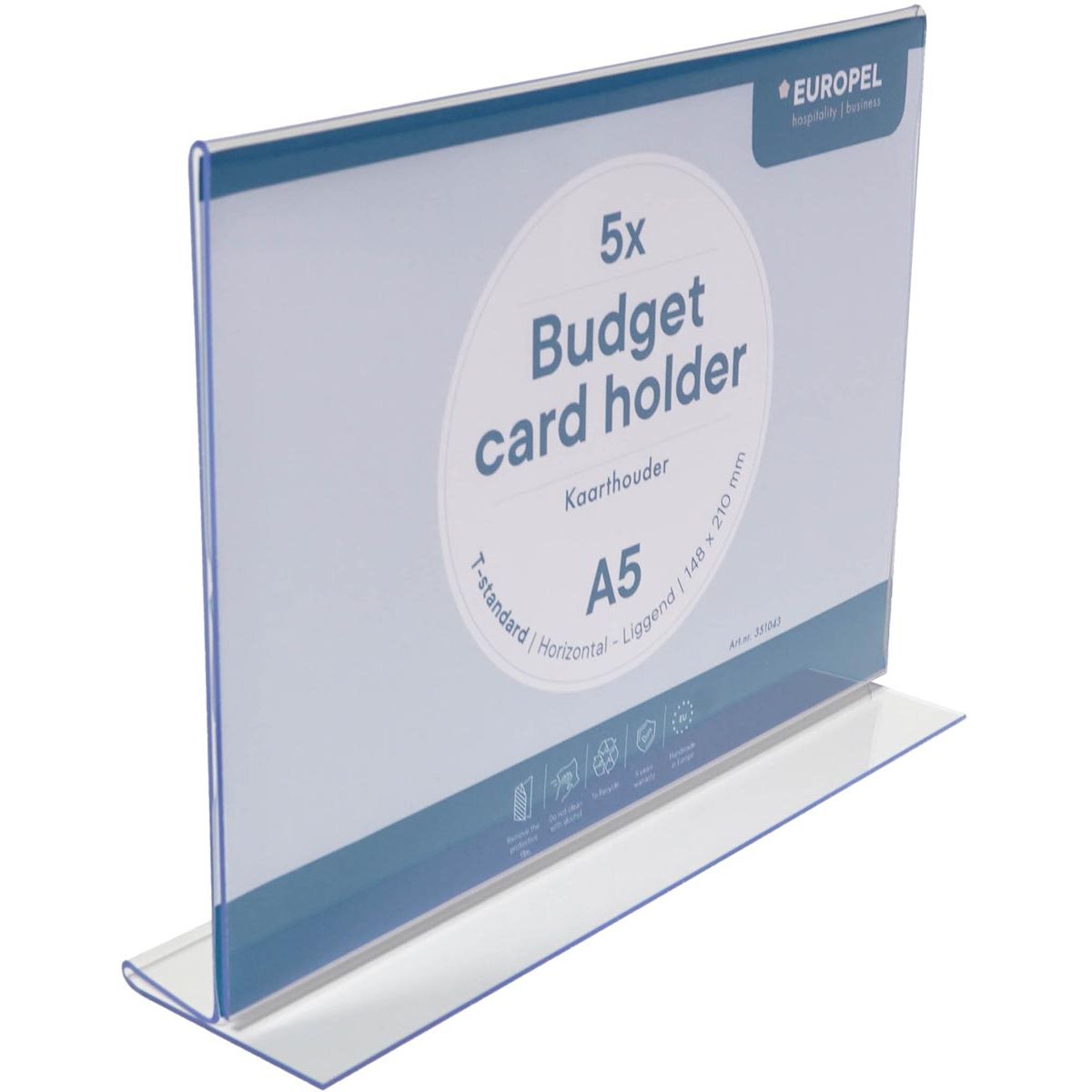 Europel folderhouder Budget, met T-voet, ft A5, liggend, pak van 5 stuks 1 Europel folderhouder Budget, met T-voet, ft A5, liggend, pak van 5 stuks