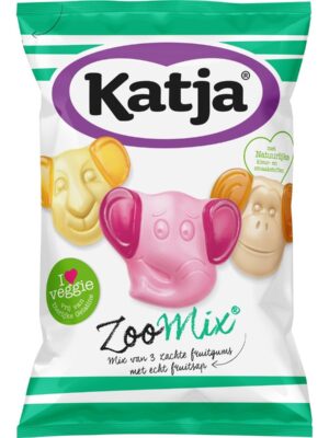 Katja Zoo Mix snoep, mix van 3 zachte fruitgums met echt fruitsap, zak van 255 g