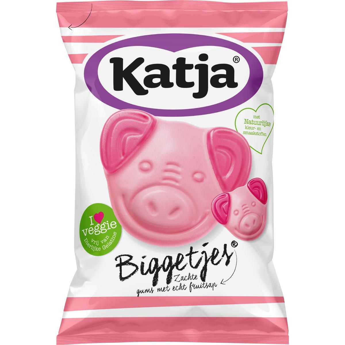 Katja Biggetjes snoep, zachte gums met echt fruitsap, zak van 255 g 1 Katja Biggetjes snoep, zachte gums met echt fruitsap, zak van 255 g