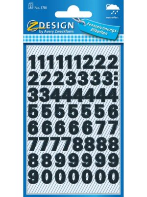 Avery Etiketten cijfers en letters 0-9, 2 blad, zwart, waterbestendige folie