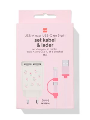 HEMA HEMA Set Kabel & Lader 1.5m Bloemen (multicolor)