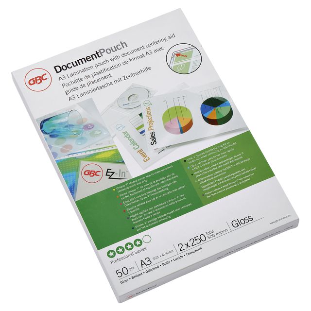 GBC Document Lamineerhoezen A3 2x250 micron Glanzend (50) 1 GBC Document Lamineerhoezen A3 2x250 micron Glanzend (50)