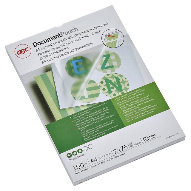 GBC Document Lamineerhoezen A4 2x75 micron Glanzend (100) 1 GBC Document Lamineerhoezen A4 2x75 micron Glanzend (100)