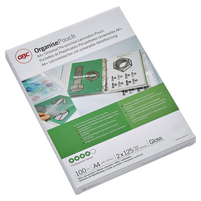 GBC Organise Lamineerhoezen A4+ 2x125 micron Glanzend (100) 1 GBC Organise Lamineerhoezen A4+ 2x125 micron Glanzend (100)