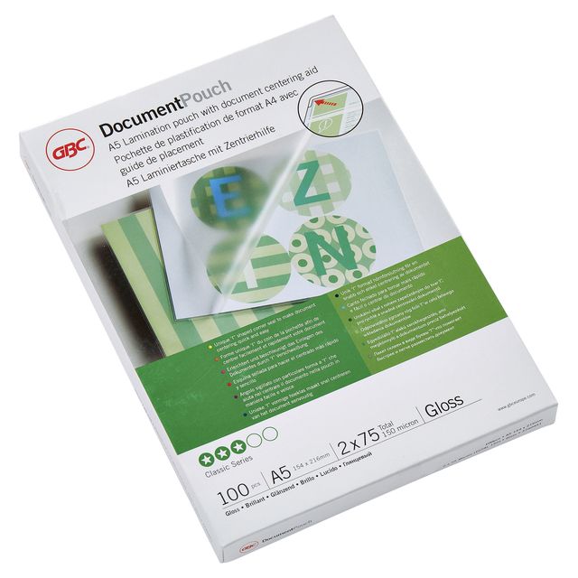 GBC Document Lamineerhoezen A5 2x75 micron Glanzend (100) 1 GBC Document Lamineerhoezen A5 2x75 micron Glanzend (100)