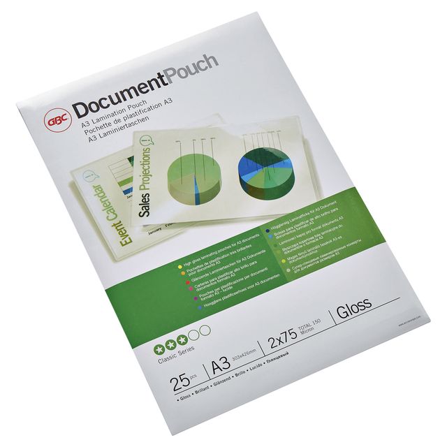GBC Document Lamineerhoezen A3 2x75 micron Glanzend (25) 1 GBC Document Lamineerhoezen A3 2x75 micron Glanzend (25)