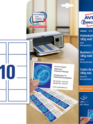 Visitekaart avery c32010-25 85x54mm 185gr 250st