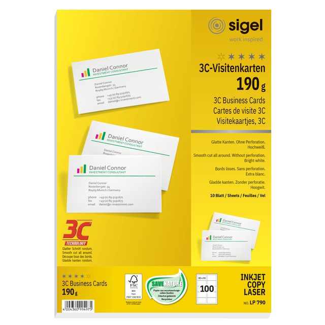 Visitekaart sigel 85x55mm blanco 190gr wit 1 Visitekaart sigel 85x55mm blanco 190gr wit