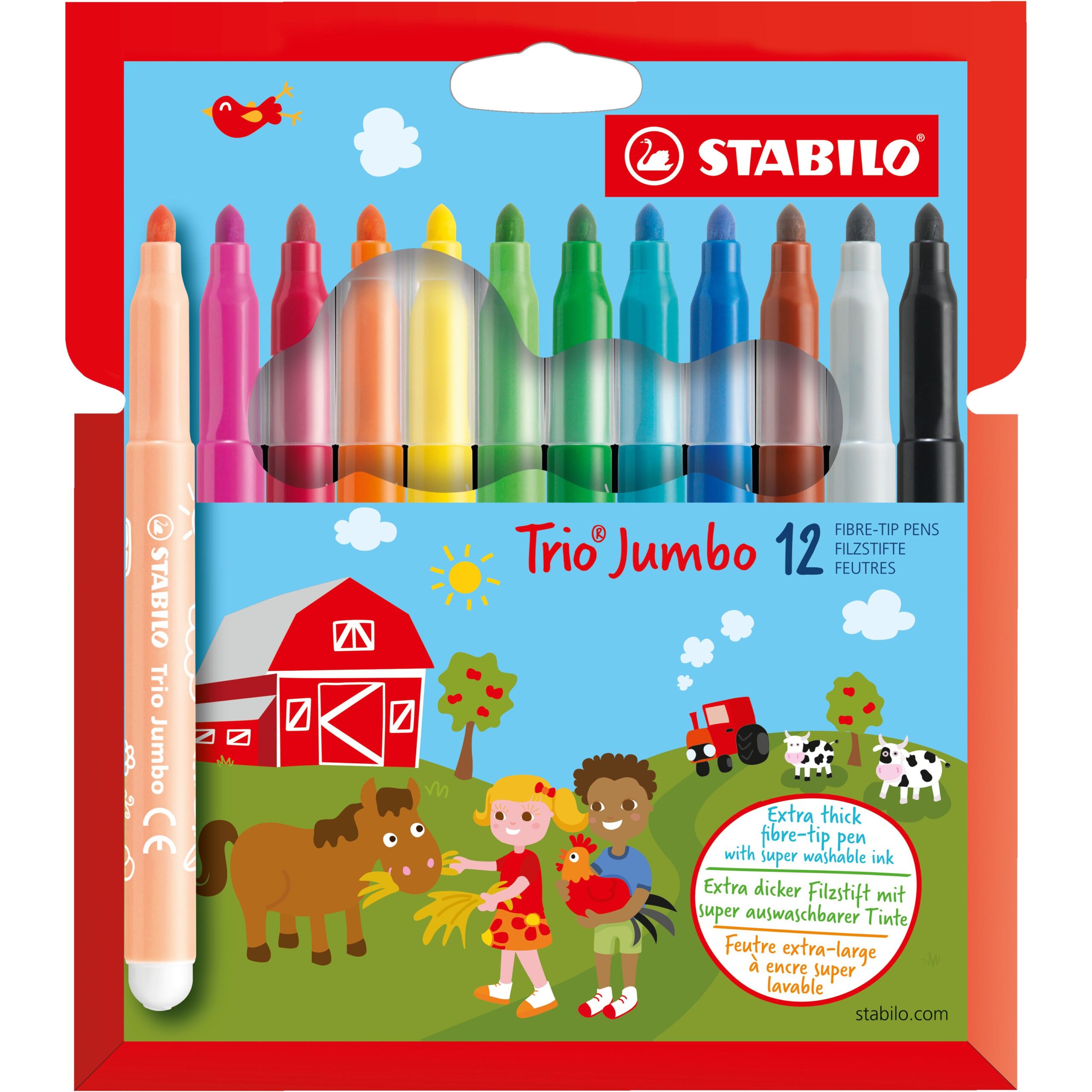 STABILO Trio Jumbo, viltstift, met extra dikke punt 3.0 mm, etui met 12 kleuren 1 STABILO Trio Jumbo, viltstift, met extra dikke punt 3.0 mm, etui met 12 kleuren