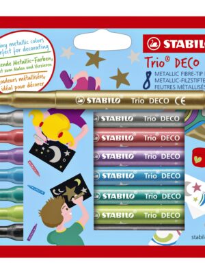 STABILO Trio DECO viltstift Goud, Metaalachtig zwart, Metaalachtig blauw, Metaalachtig groen, Metaalachtig lila, Metaalachtig roze, Zilver 8 stuk(s)
