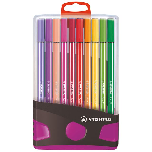 Viltstift stabilo pen 68/20 antrac/roze etui 20st | 10 stuks 1 Viltstift stabilo pen 68/20 antrac/roze etui 20st | 10 stuks