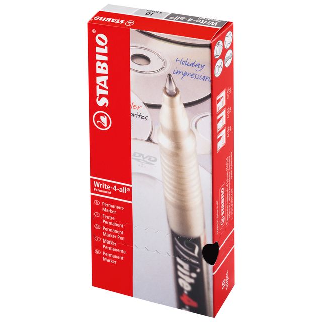 STABILO Write-4-all, permanent marker, superfijn, doos 10 stuks, zwart 1 STABILO Write-4-all, permanent marker, superfijn, doos 10 stuks, zwart