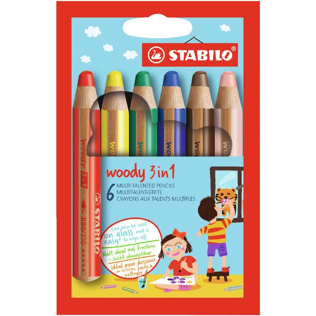 STABILO woody 3 in 1, multitalent kleurpotlood, etui met 6 kleuren 1 STABILO woody 3 in 1, multitalent kleurpotlood, etui met 6 kleuren