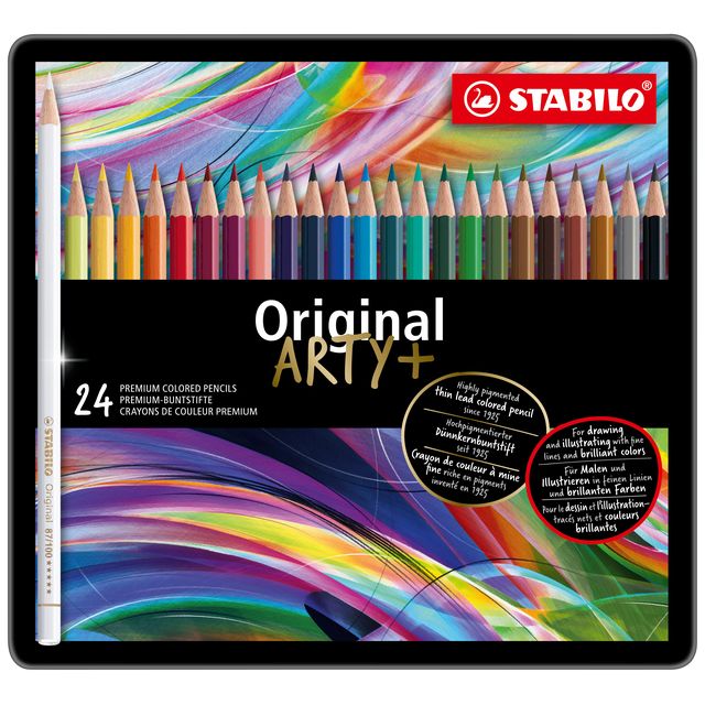 STABILO Original, kleurpotlood, voor haarfijne lijnen, met elastische kern, metalen etui met 24 kleuren 1 STABILO Original, kleurpotlood, voor haarfijne lijnen, met elastische kern, metalen etui met 24 kleuren