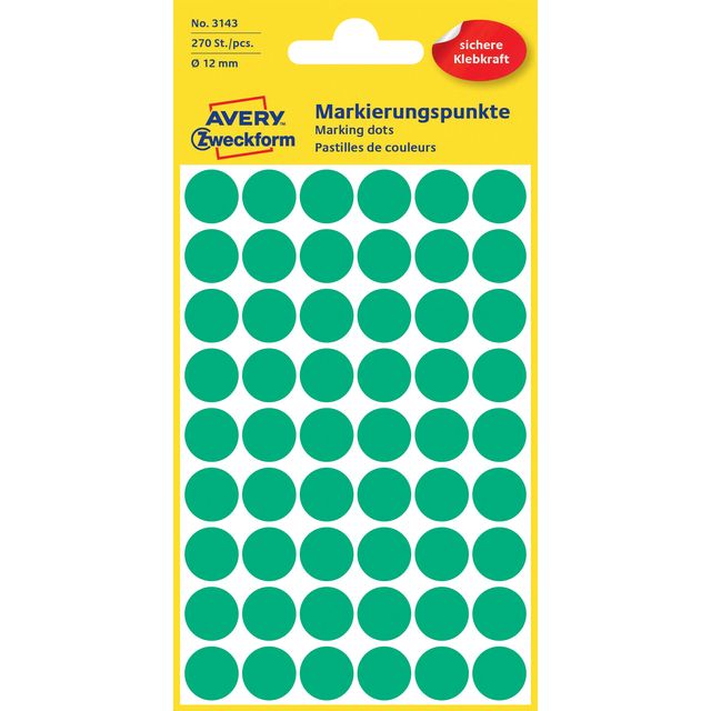 Etiket avery 3143 rond 12mm groen 270st 1 Etiket avery 3143 rond 12mm groen 270st