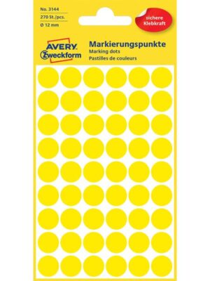 Etiket avery 3144 rond 12mm geel 270st