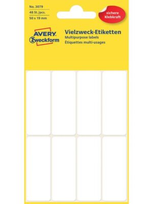 Etiket avery 3079 50x19mm wit 48st
