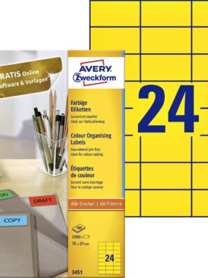 Etiket avery 3451 70x37mm geel 2400st