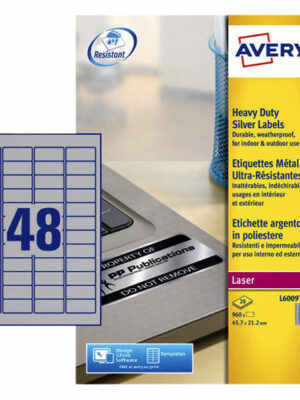 Etiket avery l6009-20 45.7x21.2mm zilver 960st